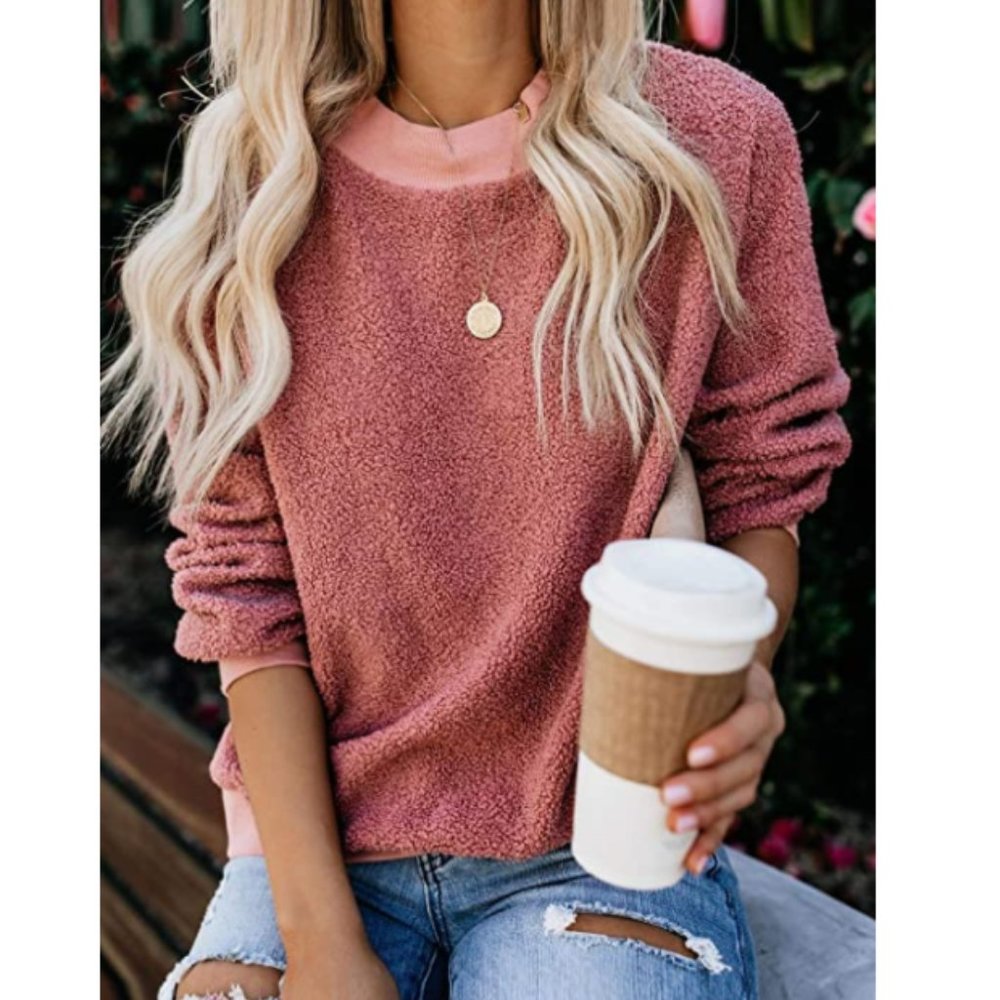 NWT Dusty Rose Fuzzy Teddy Sherpa Fleece Pullover - Picture 3 of 4